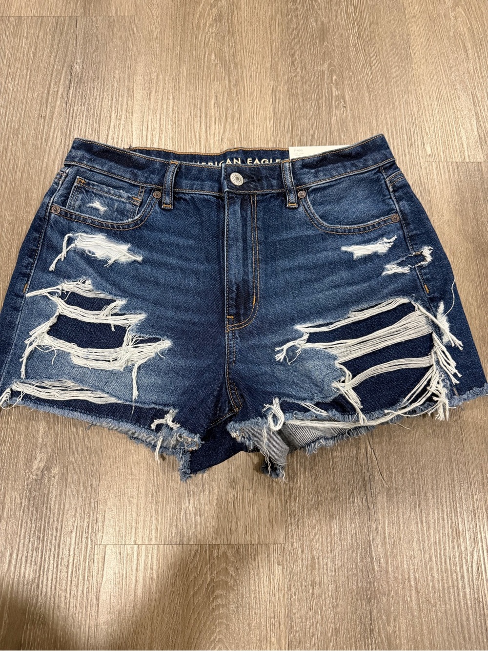 American Eagle Outfitters Distressed Dark Blue Denim Cutoff Shorts